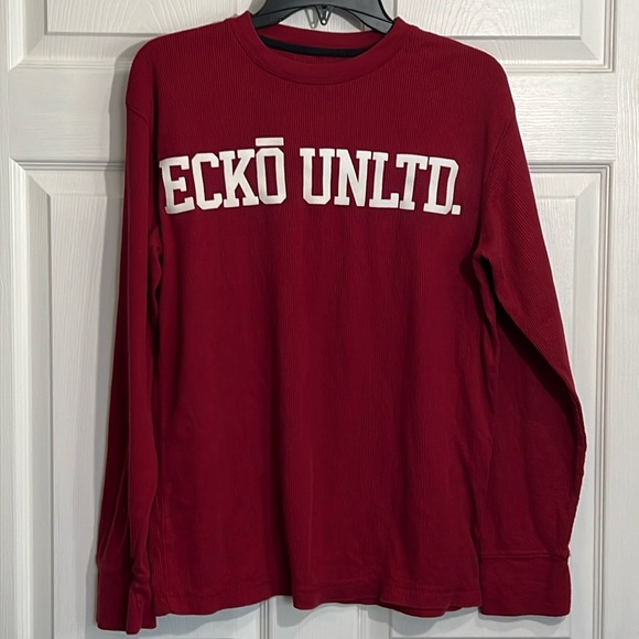 Ecko Mens Red long sleeved waffle knit shirt - size Medium - front logo - Picture 1 of 5